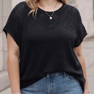 J.Jill Black Short Sleeve Knit Sweater Top Women's Size Medium